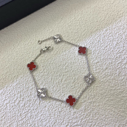 [Mysitc ]CLOVER 6 MOTIF RED AGATE LASER BRACELET