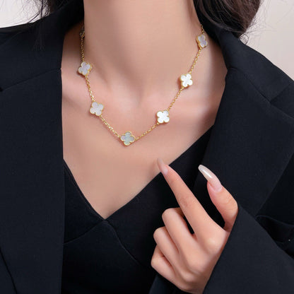 Mysitc CLOVER 10 MOTIFS WHITE MOTHER OF PEARL NECKLACE