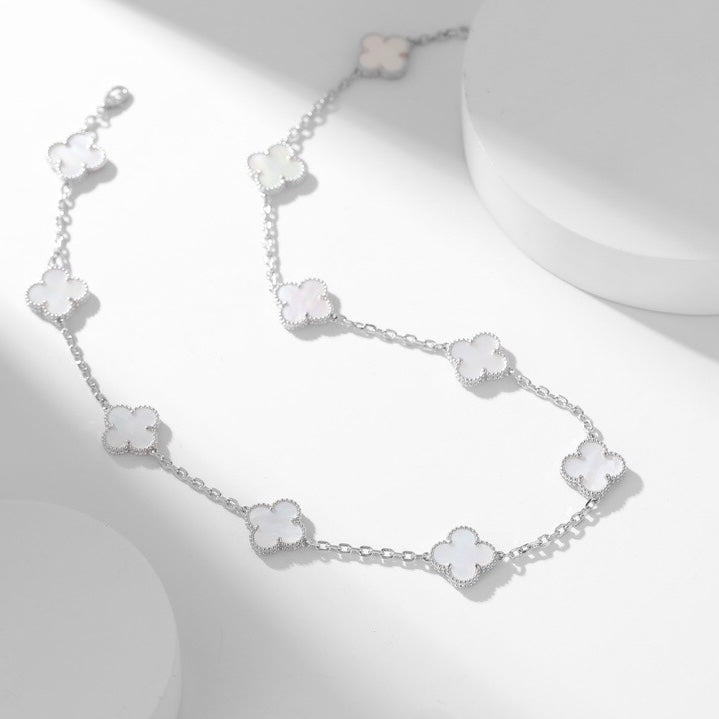 Mysitc CLOVER 10 MOTIFS WHITE MOTHER OF PEARL NECKLACE