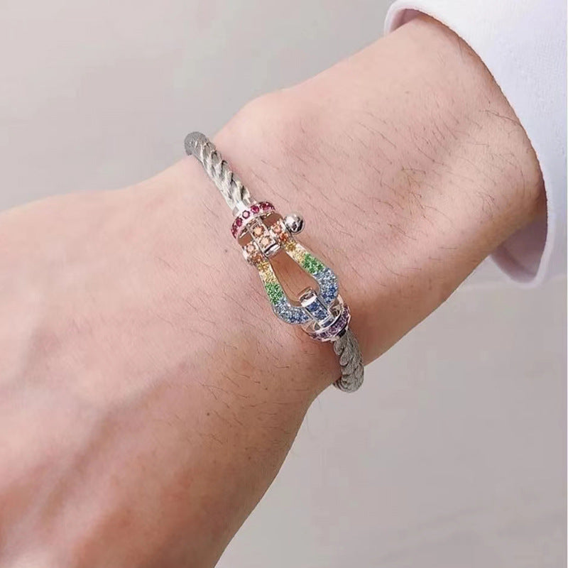 Mysitc FORC LARGE HORSESHOE  COLORED DIAMOND BRACELET SILVER