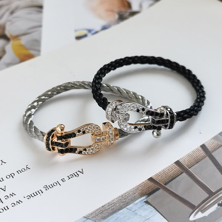 Mysitc FORCE LARGE HORSESHOE BLACK WHITE DIAMOND BRACELET ROSE GOLD