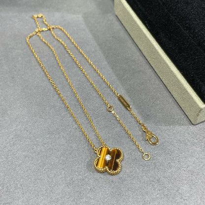 Mysitc CLOVER 15MM DIAMOND AND YELLOW TIGER'S EYE AGATE necklace