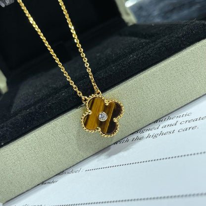 Mysitc CLOVER 15MM DIAMOND AND YELLOW TIGER'S EYE AGATE necklace