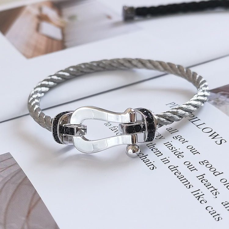 Mysitc FORCE LARGE HORSESHOE BLACK DIAMOND BRACELET SILVER