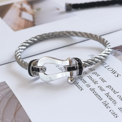 Mysitc FORCE LARGE HORSESHOE BLACK DIAMOND BRACELET SILVER