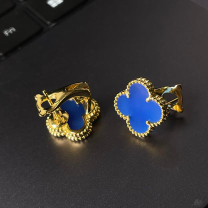 [Mysitc ] CLOVER LARGE (20mm) 1 MOTIFS BLUE MOP STUD EARRINGS