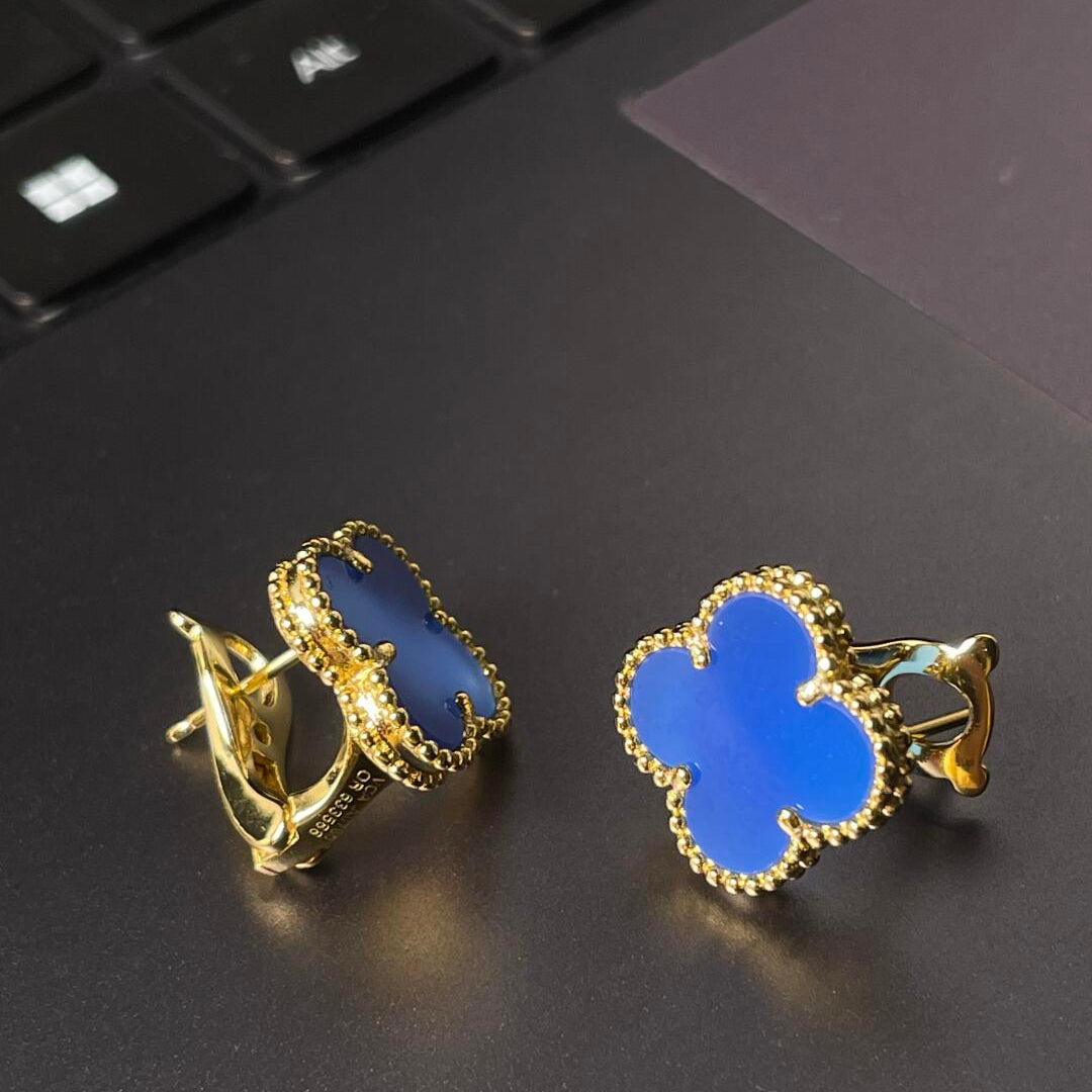 [Mysitc ] CLOVER LARGE (20mm) 1 MOTIFS BLUE MOP STUD EARRINGS