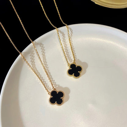 Mysitc CLOVER 15MM BLACK ONYX SINGLE FLOWER NECKLACE