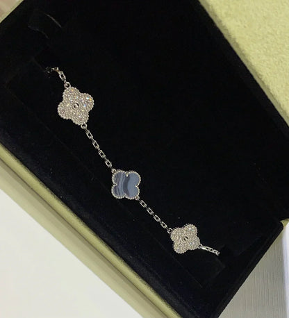 [Mysitc ]New  CLOVER 5 MOTIF PURPLE CHALCEDONY BRACELET COLLECTION