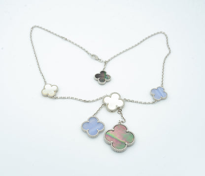 Mysitc CLOVER MOP CHALCEDONY NECKLACE SILVER 6 MOTIF