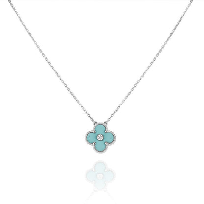 Mysitc CLOVER 1 DIAMOND LIGHT BLUE SILVER NECKLACE