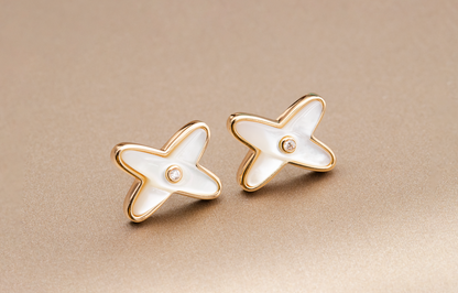 Mysitc JEUX DE WHITE MOP PINK GOLD DIAMOND EARRINGS