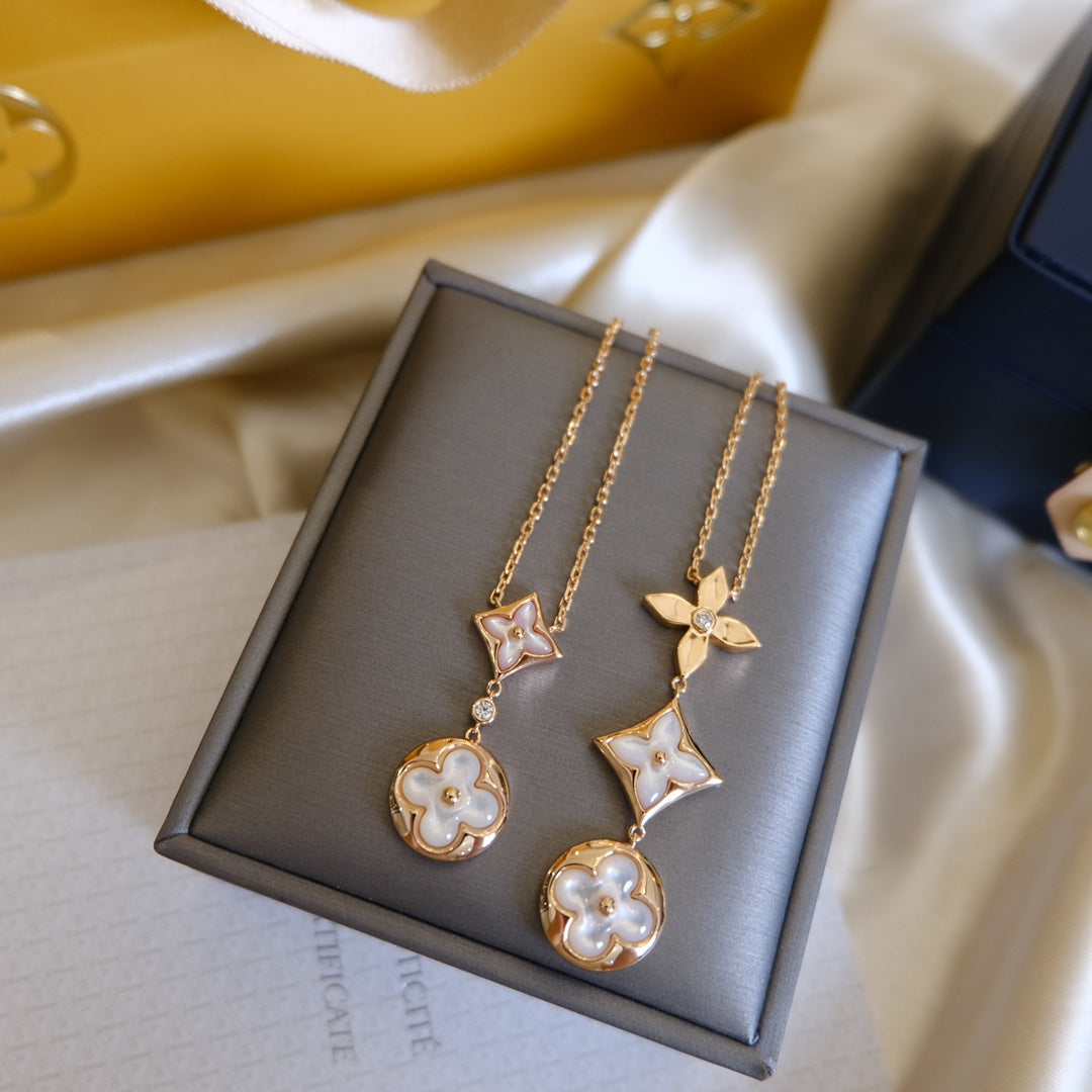 Mysitc COLOR BLOSSOM LARIAT NECKLACE PINK GOLD WHITE MOTHER PEARL AND DIAMOND