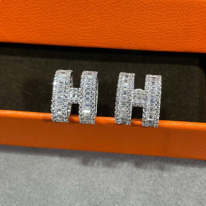Mysitc H STUD EARRINGS WITH SILVER DIAMONDS