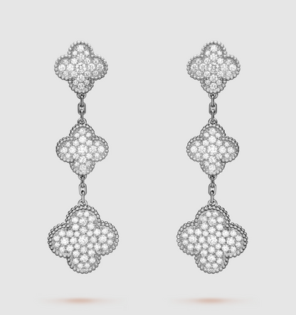 Mysitc CLOVER 3 MOTIF DIAMOND SILVER DROP EARRINGS