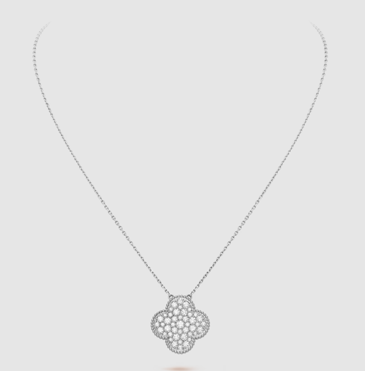 Mysitc CLOVER 25MM LARGE PENDANT DIAMOND PAVED SILVER NECKLACE