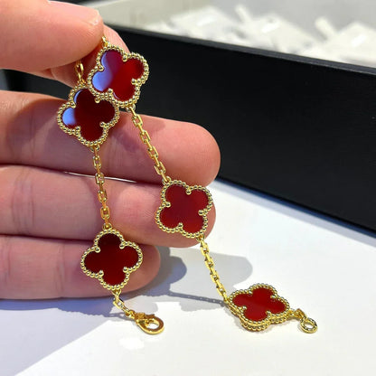 [Mysitc ]New  CLOVER 5 MOTIF RED CORNELIAN BRACELET COLLECTION