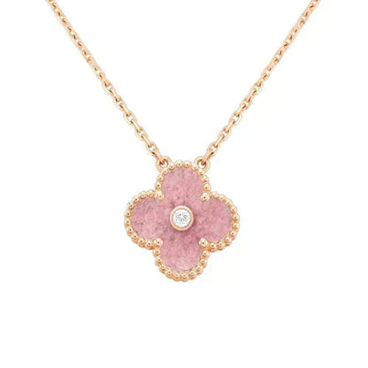 Mysitc CLOVER 15MM DIAMOND RHODONITE NECKLACE