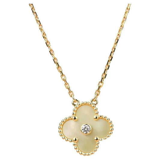 Mysitc CLOVER 15MM DIAMOND GOLD MOTHER OF PEARL NECKLACE