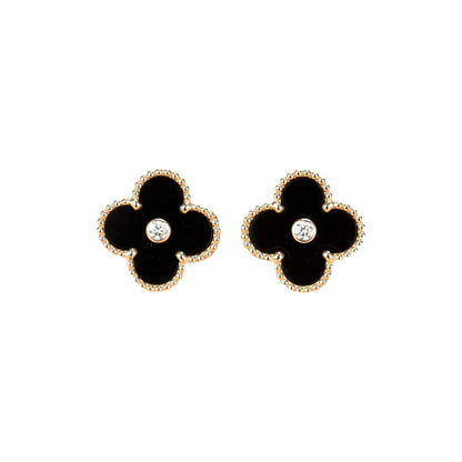 Mysitc CLOVER MEDIUM 1 MOTIFS ONYX DIAMOND EARRINGS