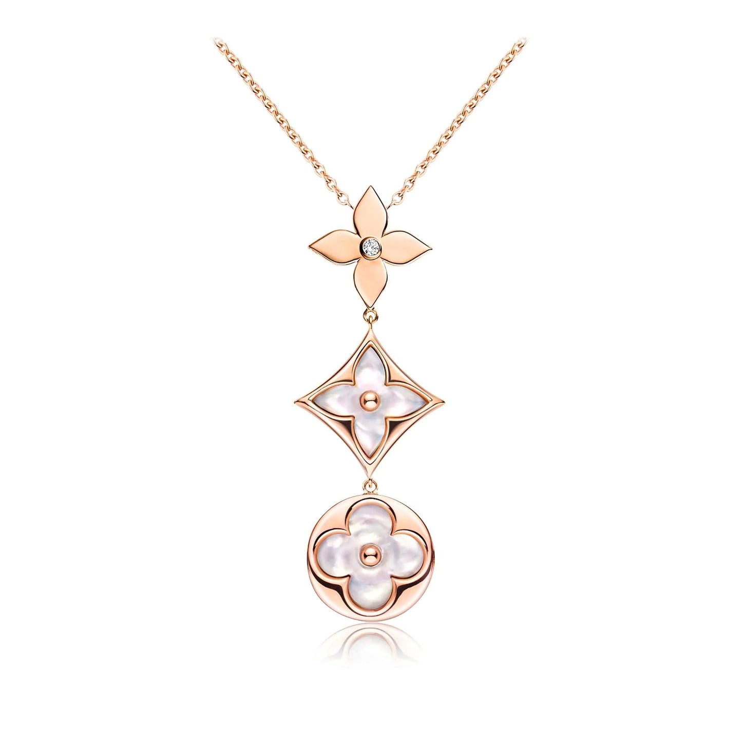 Mysitc COLOR BLOSSOM LARIAT NECKLACE PINK GOLD WHITE MOTHER PEARL AND DIAMOND