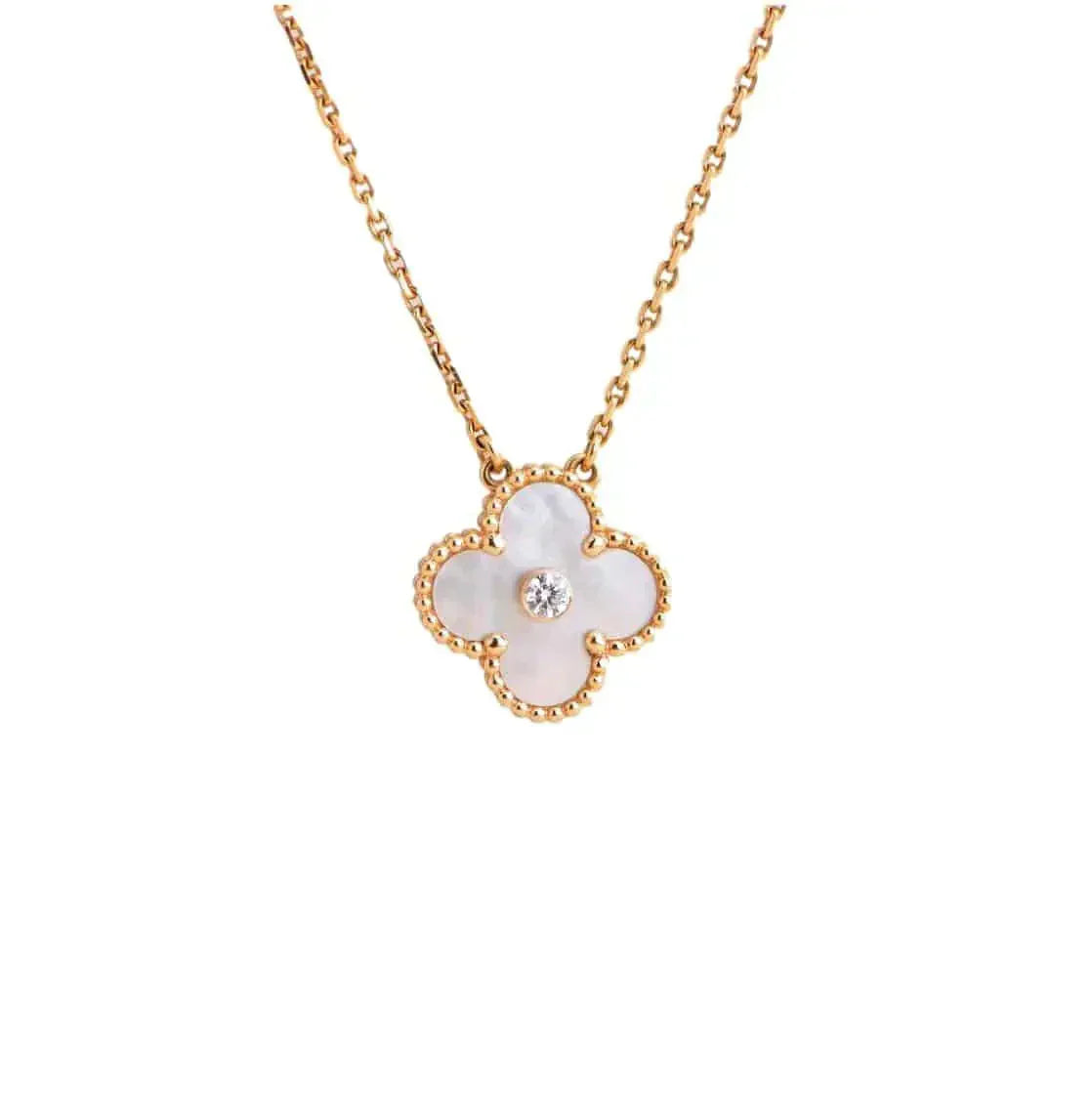 Mysitc CLOVER 15MM DIAMOND WHITE FRITILLARIA NECKLACE
