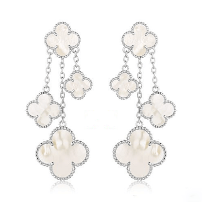 Mysitc CLOVER EARRINGS WHITE MOP 4 MOTIFS SILVER