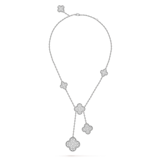 Mysitc CLOVER 5 MOTIFS SILVER DIAMONDS NECKLACE