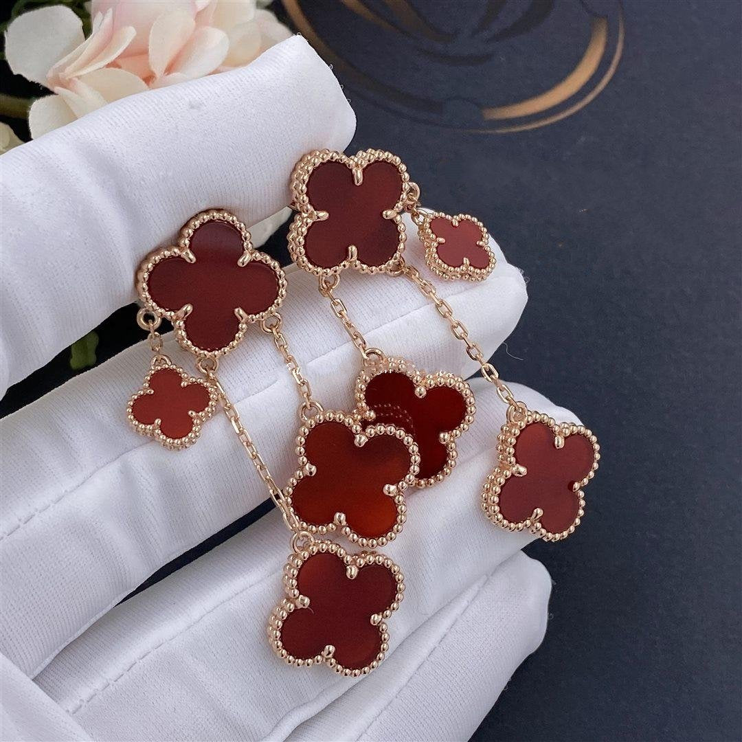 Mysitc CLOVER EARRINGS CARNELIAN 4 MOTIFS PINK GOLD