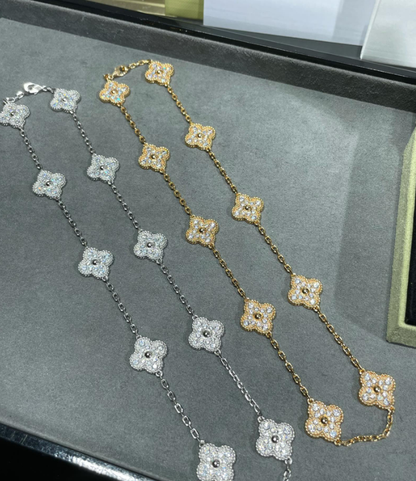 [Mysitc ]CLOVER 10 MOTIFS FULL DIAMOND NECKLACE